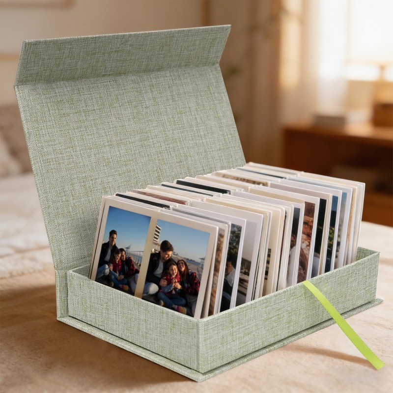 Cherrich 4x6 Photo Storage Box, Premium Linen Memory Box for