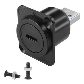 QIANRENON USB 3.0 to USB C Panel Mount Adapter Converter 5Gbps USB3.0 Male to USB C Female Data Connector USB3.0 to Type C Mounting Socket, D Panel/XLR Panel Mount, for Data Transfer/Charging