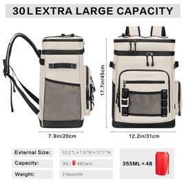 Hulongo 30L Large Cooler Backpack, Leakproof Insulated Backpack Cooler for Women, Waterproof, Double Deck, Beige