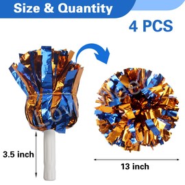 Lovecheer 4PCS Orange and Blue Pom Poms Cheerleading for Sports Team Spirits Football Basketball Games Dance Party Pom Poms Cheer