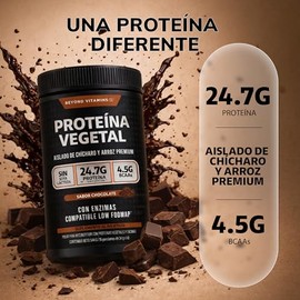 Proteína Vegetal Aislada (Arroz y Chícharo) Beyond Vitamins | 24.7g de Proteína |Perfil de aminoácidos completo, con Leucina y 8 Enzimas | Vegana, Sin