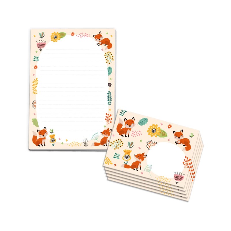 Letter Pad with Envelope for Kids Fox Animals Stationery Set