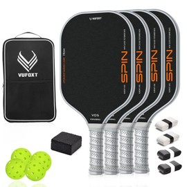 Pickleball Paddles Set of 4, Lightweight Raw Carbon and Glass Fiber Surface Pickleball Racket Set with 14mm PP Honeycomb Core, USAPA Compliant, 4 Pickle Balls, 4 Tapes, 1Bag, 1 Paddle Cleaner