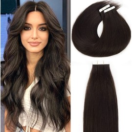 ANLILI Tape in Hair Extensions Human Hair Natural Black 100% Remy Human Hair Extensions 50g 20pcs Silky Straight Seamless Skin Weft Tape in Hair Extensions 16 Inch