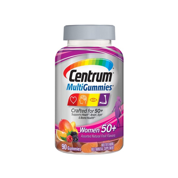 Centrum MultiGummies Gummy Multivitamin for Men 50 Plus, Multivitamin/Multimineral Supplement with Vitamins D3, E, B6, and B12, Assorted Fruit Flavor - 90 Count