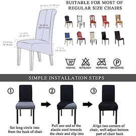 Odot Dark Grey Chair Covers, Dining Chair Covers Set of 2, Stretch Corn Velvet Dining Room Slipcovers, Washable Removable High Back Slipcovers