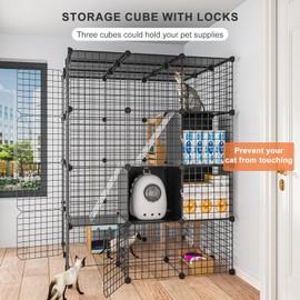 PAWING Large Cat Cage Indoor with Storage Cube Catio Outdoor Cat Enclosure Indoor Metal Wire Kennels Detachable Cat Crate Playpen 3x3x4 Kitty Cage with Platform for 1-3 Cats