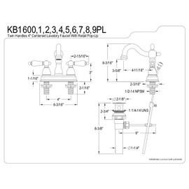 Kingston Brass KB1602PL Heritage 4-Inch Centerset Lavatory Faucet with Porcelain Lever Handle, Polished Brass