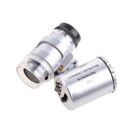 MinnowXY 60X Magnifier Microscope UV Jeweler Loupe Currency Detector with LED Light ABS Plastic, Metal, 10mm.