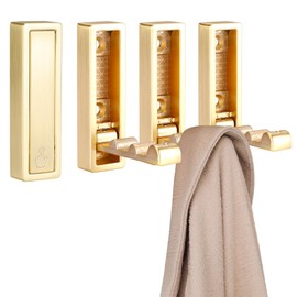 Patioer Folding Hooks 4 Pack Foldable Coat Hook Heavy Duty Wall Hooks for Hanging Coats, Towel, Hat, Backpacks (Gold)