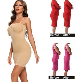 Joyshaper Women's Strapless Full Body Slip Shapewear Shaping Under Dresses Seamless Tummy Control Tube Slip Stretchy Bodycon Mini Dress Beige,XXL
