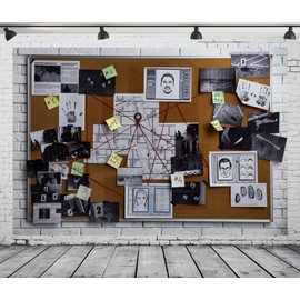 BELECO 1.5x1m Fabric Background Spy Detective Photography Detective Chart Crime Scene Fingerprint Clues Evidence Top Secret Mission Mystery Party Background