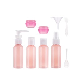 Travel Toiletries Bottles Set, 4 x 50ml Pink Containers, 2 x 20ml Pots with Accessories