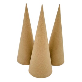 Fancyes 3 Pcs Paper Mache Cones Open Bottom, 25cm Thick Cardboard Craft Cones for DIY Christmas Trees, Hats and Holiday Decor