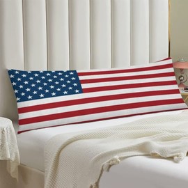American Flag Body Pillow Cover USA Flag Patriotic Long Pillow Case Protector with Zipper Decorative Soft Cushion Large Pillowcases for Bedroom,Sofa,Couch,Home Gifts 20"x54",Red White Blue