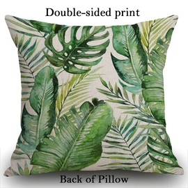Smooffly Green Tropical Palm & Fern Leaves Cushion Cover, Tropical Palm Leaves Throw Pillow Case Home Decorative for Men/Women Living Room Bedroom Sofa Chair 18X18 Inch Pillowcase 45X45cm