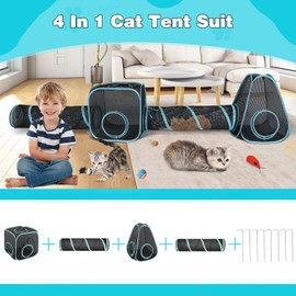 GINDOOR 9.45FT Outdoor Cat Enclosures Portable Cat Playhouse, Pop Up Cat Tent with 33.86x 11.81IN Double Cat Tunnels DIY in Multiple Ways, Cat Playpen Play Tents for Cats Rabbits and Small Animals