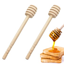 Wooden Honey Stirrers, Pack of 2 Mini Honey Spoons, Honey Server, Honey Spiral Dispenser, Honey & Syrup Drip, and Spill-Free, Practical Aid for Honey Lovers, Wood Colour, 15 cm
