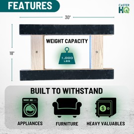 Made in USA Solid Oak H-Frame Furniture Dolly by CasterHQ - 18x30 Inch, Non-Slip Grip, 4-Inch Thermo Rubber Wheels, 960 lbs Load Capacity - Premium Moving Dolly for Heavy Furniture