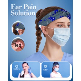 Plifal 4pcs Nurse Headbands for Women with Buttons Non Slip - Cute Emergency Doctor Nursing Sweat Wicking Head Bands, Elastic Wide Turban Soft Hair Bands Accessories for Medical Healthcare Work