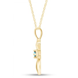 AFFY Round Shape Simulated Aquamarine Open Cross Pendant Necklace in 14k Yellow Gold Over Sterling Silver for Women 18" Chain