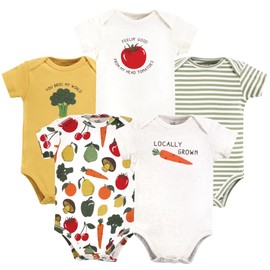 Touched by Nature Unisex Baby Organic Cotton Bodysuits, Happy Veggies, 6-9 Months