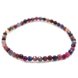 Taddart Minerals Colourful bracelet made from natural gemstones ruby and sapphire with faceted 4 mm balls strung on elastic nylon thread - handmade, ruby sapphire, Ruby