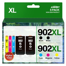 AXESET 902XL Ink Cartridges Combo Pack, 5 Pack (2 Black, 1 Cyan, 1 Magenta, 1 Yellow) for HP Officejet Pro 6978, 6968, 6958; Fade Resistant, Lifetime Support