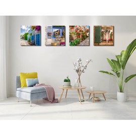 OKEXCKK Tuscan Wall Art Decor, Italy Window View Paintings Nature Landscape Pictures Mediterranean Street Canvas Prints for Bedroom, Living Room, Office Wall Decoration