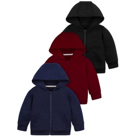 Cooraby 3 Packs Baby and Toddler Boys Long Sleeve Full-Zip Hoodies Infant Fleece Hooded Sweatshirts Jacket with Pouch Pockets