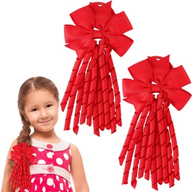 Wincredulous 2 Pieces Hair Bow Spiral Streamers, School Hair Streamer Spiral Hair Ties Ponytail Holder for Toddler Girls Kids, Red Gingham Hair Accessories for School Activities Daily Decor