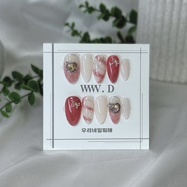 Blush Ribbon Glow ㅣ What are we doing with our nails? Handmade nail tips - Stiletto / 블러쉬 리본 글로우 ㅣ 우리네일뭐해 수제 네일팁 - 스틸레토