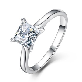 Bonlavie Silver Eternity Ring Princess Cut Cubic Zirconia Engagement Rings for Women Wedding Band Christmas Birthday Jewelry Gifts for Her Size M 1/2