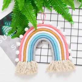 Macrame Rainbow Wall Hanging for Bedroom Nursery Baby Kids Rooms Playroom Colorful Tapestry Tassel Art Home Boho Room Decor Newborn Birthday Gift (Rainbow B)