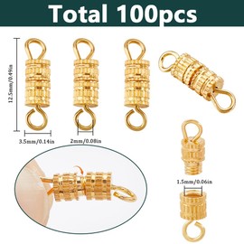 SUNNYCLUE 1 Box 100Pcs Barrel Screw Clasp Screw Jewellery Clasps Gold Small Alloy Column Fastener Cord End Double Loop Screw Type Connectors for Jewellery Making Charms Necklaces Supplies DIY Crafting