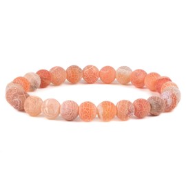 Orange Weathered Agate Gemstone 8mm Round Beads Stretch Bracelet 7 Inch