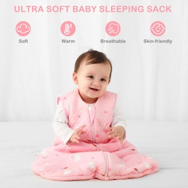 Yukkidds Baby Sleeping Bag 2.5 Tog 18-24 Months Newborn Sleeping Bag 100% Cotton Sleep Sack for Winter Warm and Comfortable Pink