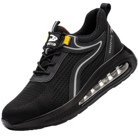 TOLHE Work Shoes, Men's Safety Shoes, Women's Lightweight Steel Toe Caps, Non-Slip Protective Shoes, 36-46 EU, black silver