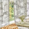 TOPICK Sheer Curtain Voile Rod Pull Leaf Embroidery Curtain Transparent