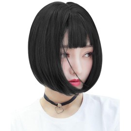 AISIQUEENS Women's Wig, Bob, Short, Black, Straight Full Wig, Crossdressed, Black Hair, Bangs, Women's, Natural, Heat Resistant, Harajuku, Lolita, Wig, For Girls, Everyday Use, Includes Wig Net