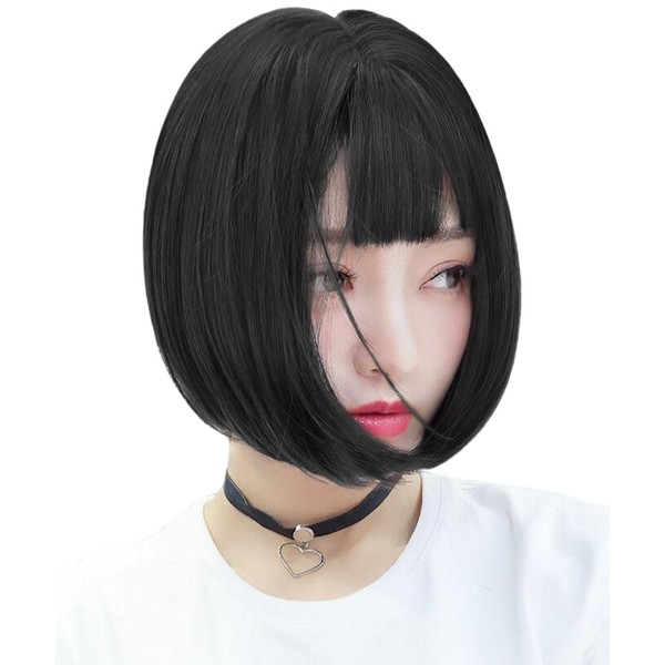 AISIQUEENS Women's Wig, Bob, Short, Black, Straight Full Wig, Crossdressed, Black Hair, Bangs, Women's, Natural, Heat Resistant, Harajuku, Lolita, Wig, For Girls, Everyday Use, Includes Wig Net