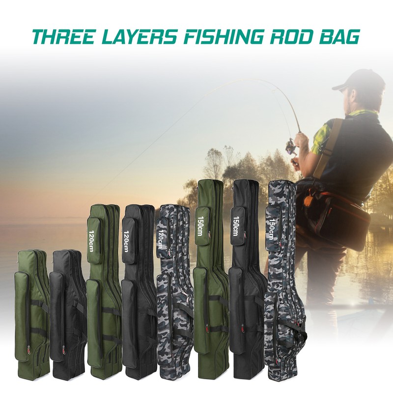 3 Layers Fishing Pole Bag Portable Folding Rod Carry Case