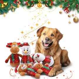 Aqezd Christmas Dog Toys - 5-Pack Squeaky Holiday Puppy Toys for Small and Medium Dogs, Santa Claus, Reindeer, and Snowman, Ideal Gift to Keep Dogs Happy and Busy