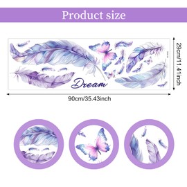 Wandtattoo Selbstklebend, Wandsticker Schmetterling Feder Violett, Wandaufkleber für Wohnzimmer Schlafzimmer Sofa Hintergrund Wanddekoration, 90 * 29cm/35 * 11zoll