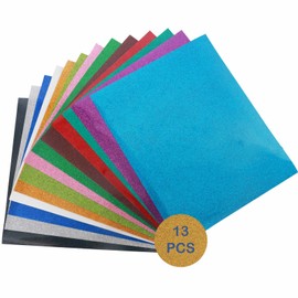 Glitter HTV Heat Transfer Vinyl 12"x10" Bundle 13 Sheets Iron on Vinyl for T-Shirts Gifts Design, Outlast 50+ Washes, for Cricut, Silhouette Cameo or Heat Press Machine (Assorted, Sampler)