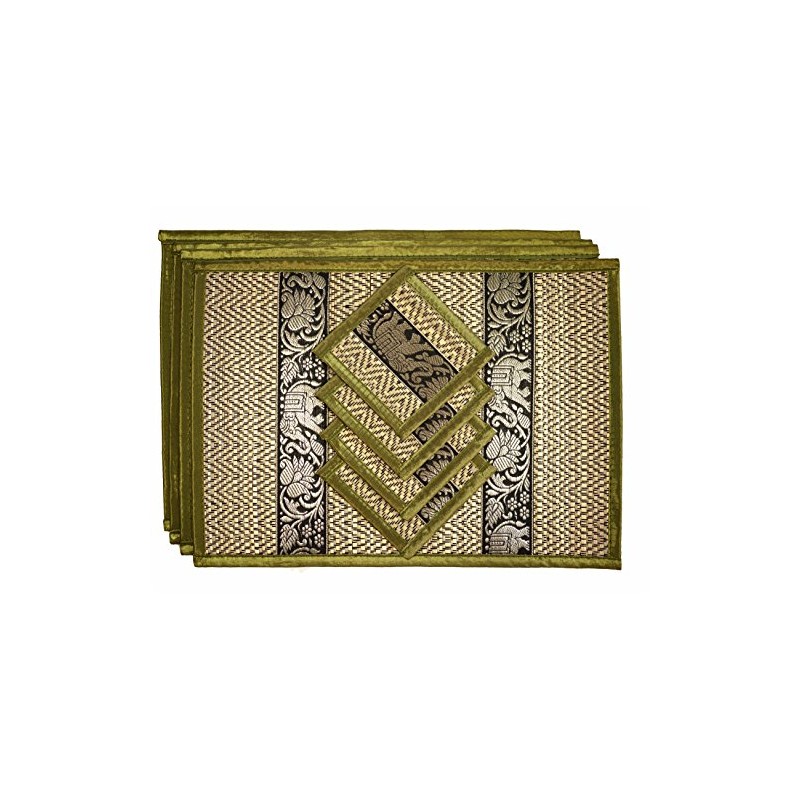 Hand-Woven Wicker Reed Placemats and Coaster Set - Alternative to