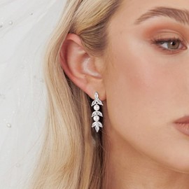 ABPBA Pearl Drop Earrings for women, Dainty Silver Wedding Earrings for Brides, Lightweight Hypoallergenic CZ Pearl Dangle Earring Fashion Jewelry Gift