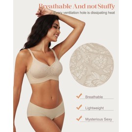As Fairy Lace Bras for Women No Underwire Support Lift Womens Wireless Seamless Bras Push Up Full Coverage Bralette Nude 32DD
