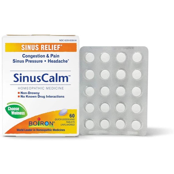 Boiron Sinuscalm Sinus Relief Medicine, Tablets for Runny Nose, Congestion, Sinus Pressure, Headache, Tablets, Non-Drowsy, 60 Count