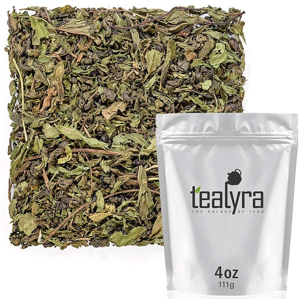 Tealyra - Moroccan Mint - Gunpowder - Peppermint - Spearmint - Famous Green Loose Leaf Tea - Caffeine Level Low - Hot or Iced Tea - All Natural - 110g (4-ounce)